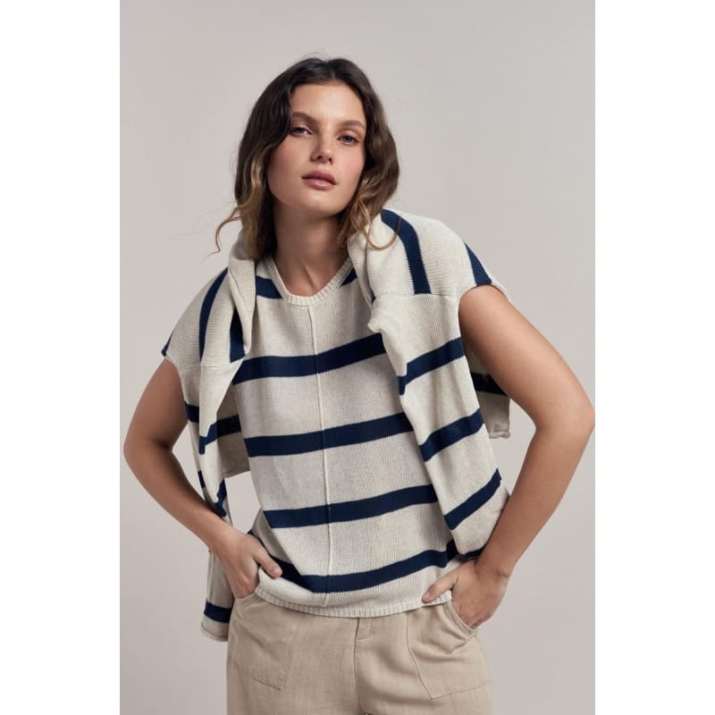 Ivy Knit Tank | Natural & Navy - Knitwear