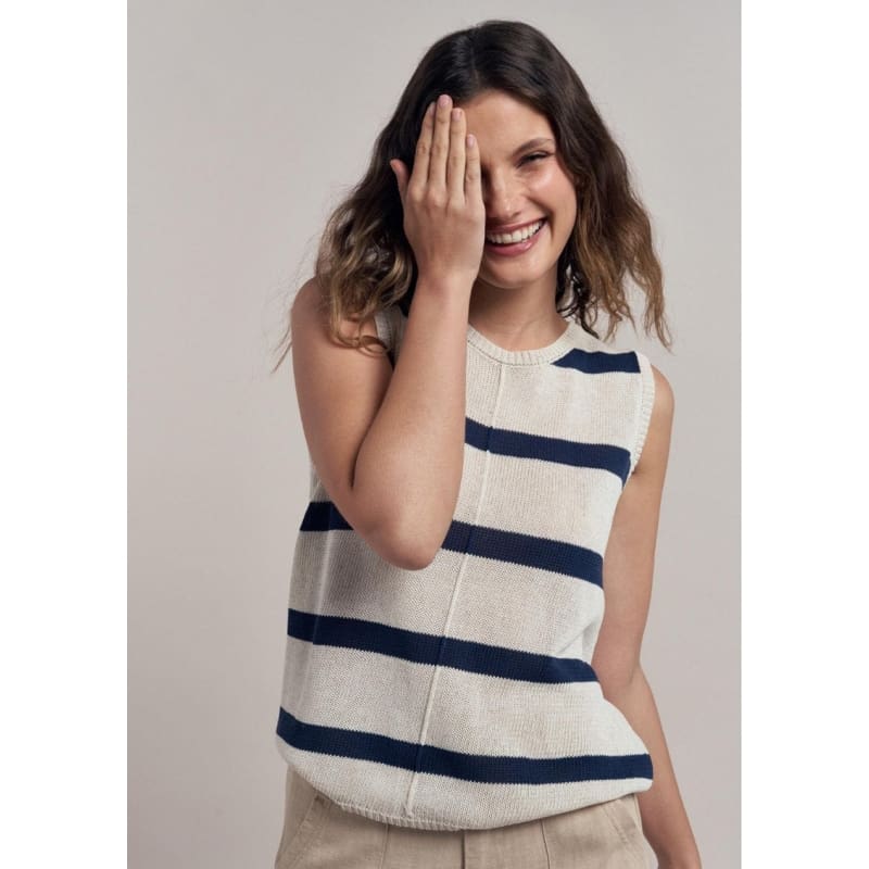 Ivy Knit Tank | Natural & Navy - Knitwear