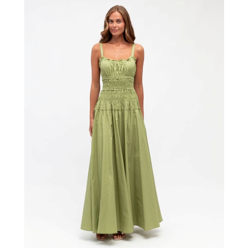 Jade Shirred Strappy Maxi Dress | Matcha - Dress
