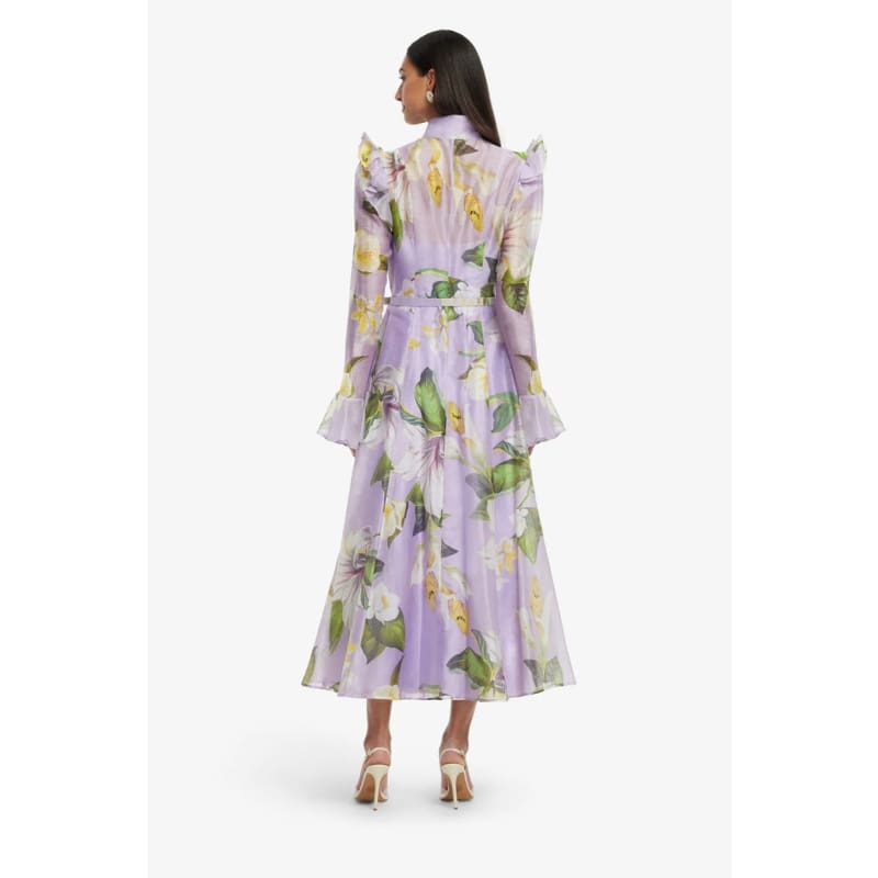 Katrina Butterfly Sleeve Midi Dress | Lily Blossom Print In Lilac - Dress
