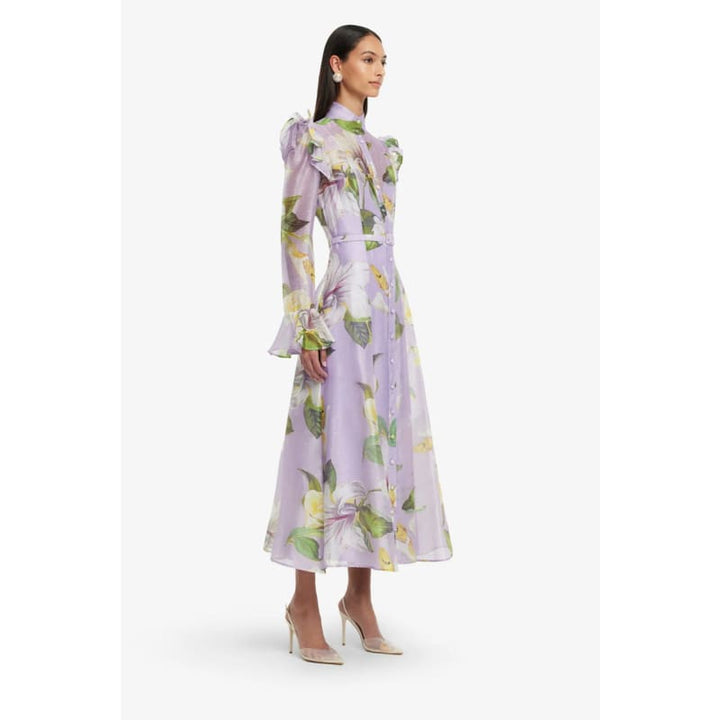 Katrina Butterfly Sleeve Midi Dress | Lily Blossom Print In Lilac - Dress