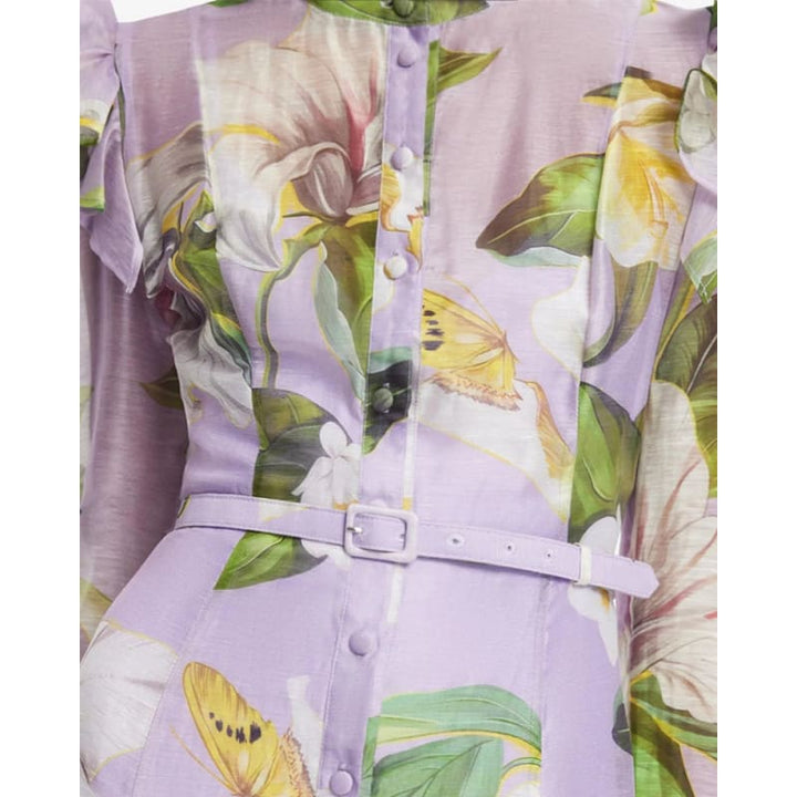 Katrina Butterfly Sleeve Midi Dress | Lily Blossom Print In Lilac - Dress