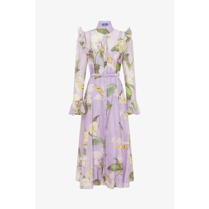 Katrina Butterfly Sleeve Midi Dress | Lily Blossom Print In Lilac - Dress