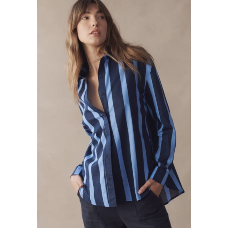 Kira Shirt | Blue & Navy Stripe - Tops