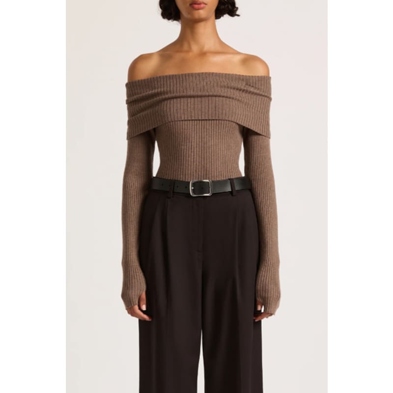 Krishna Off Shoulder Knit | Mocha - Tops