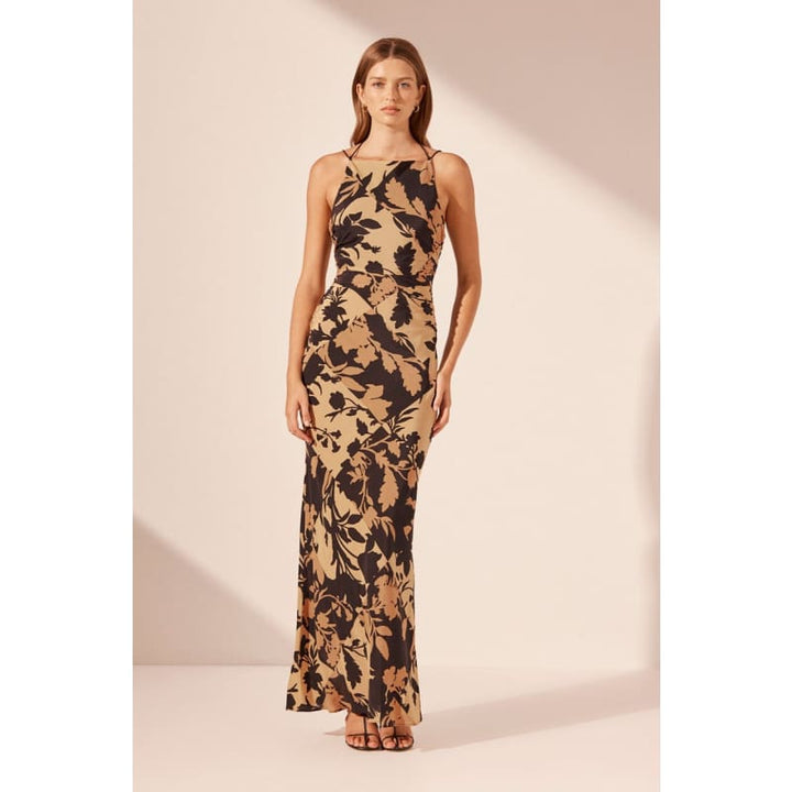 Lai Silk HIgh Neck Ruched Maxi Dress - Dress