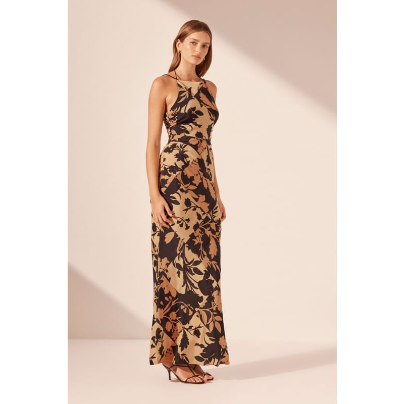 Lai Silk HIgh Neck Ruched Maxi Dress - Dress