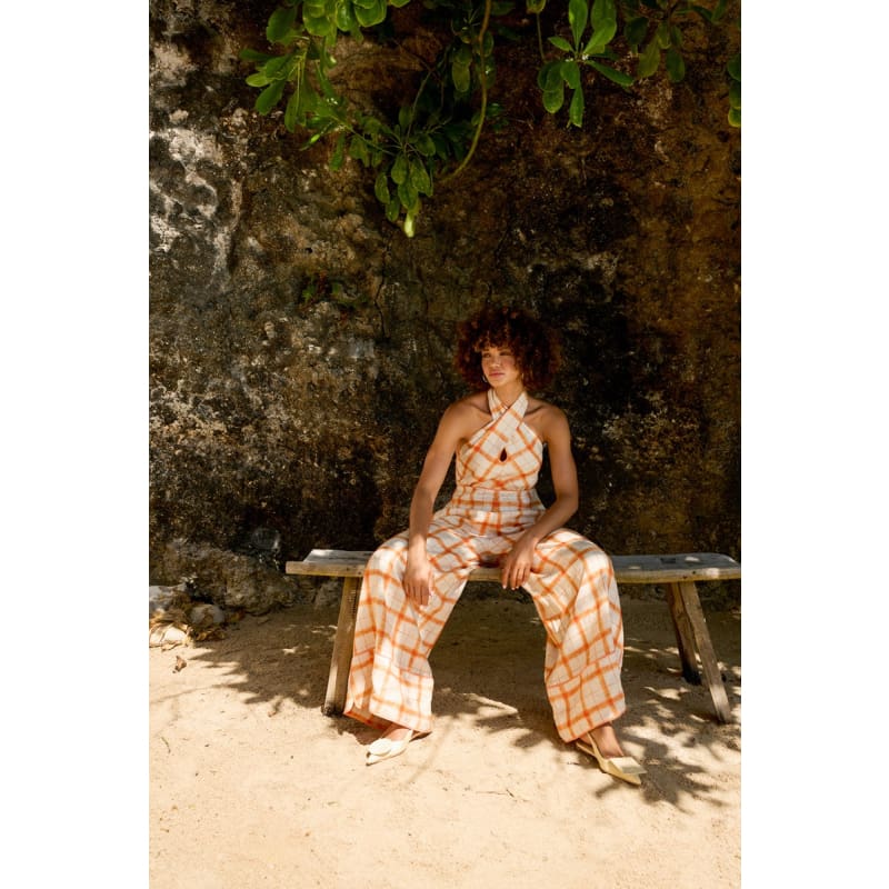 Le Soleil Linen Jumpsuit | Mandarine Gingham - Dress