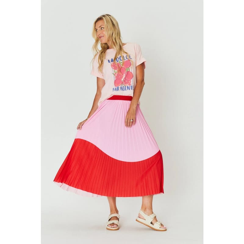 Lilian Pleat Skirt | Red & Pink Wave Bottoms
