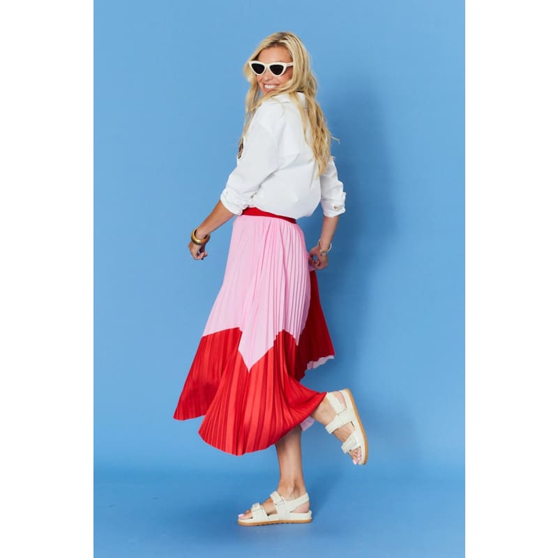 Lilian Pleat Skirt | Red & Pink Wave Bottoms