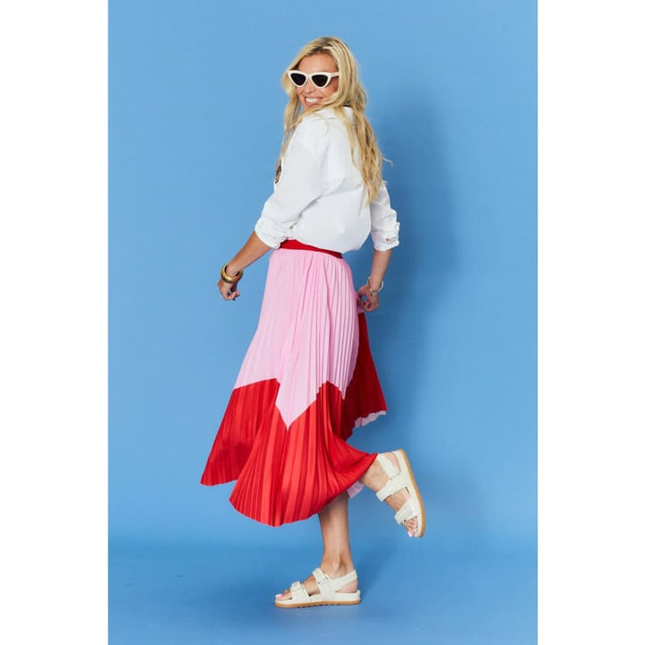 Lilian Pleat Skirt | Red & Pink Wave Bottoms