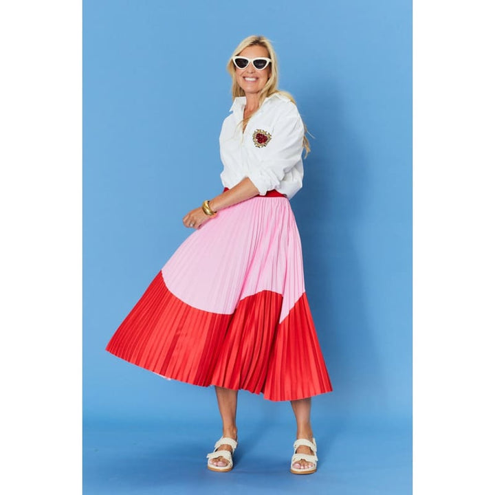 Lilian Pleat Skirt | Red & Pink Wave Bottoms