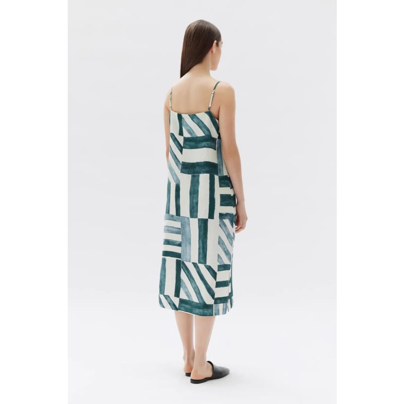Linen Slip Dress Lagoon Tile Print - Dress