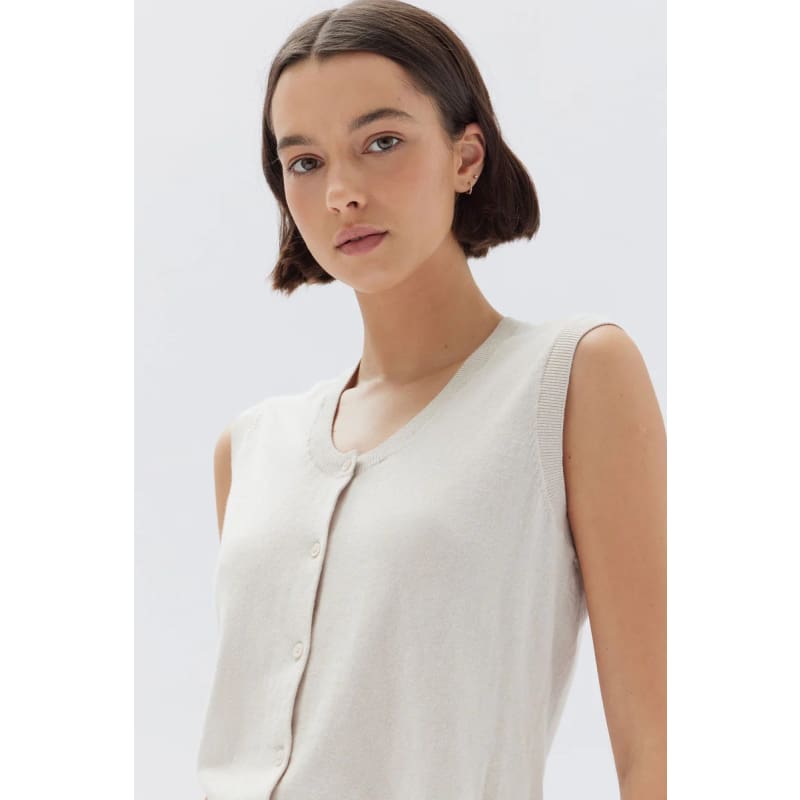 Liora Silk Cotton Knit Top | Stone - Tops