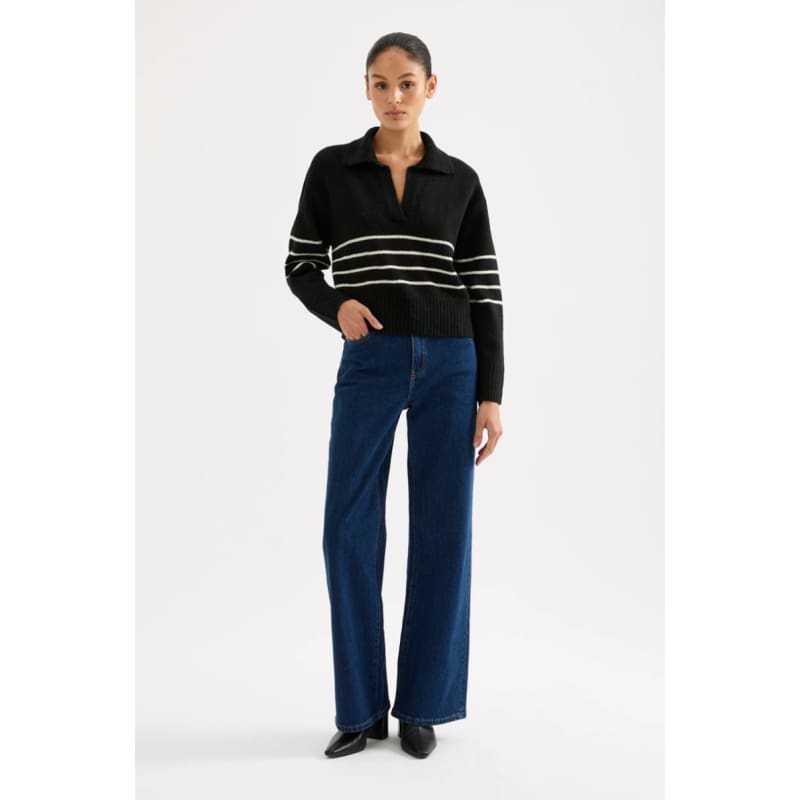 Logan Rugby Knit | Black Stripe - Tops