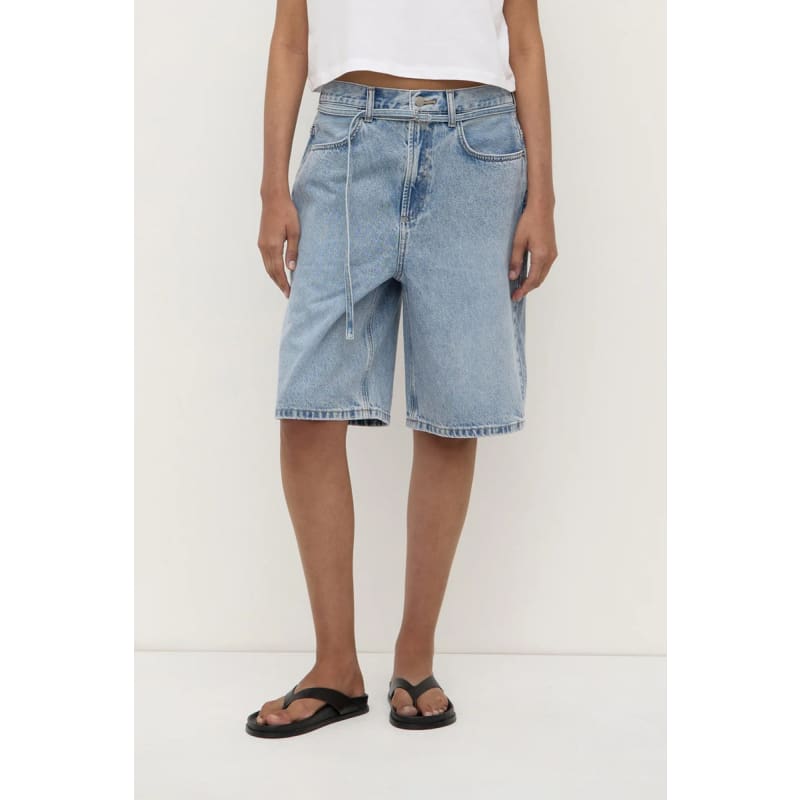 Loose Fit Long Denim Short | Mid Stone Wash - Bottoms