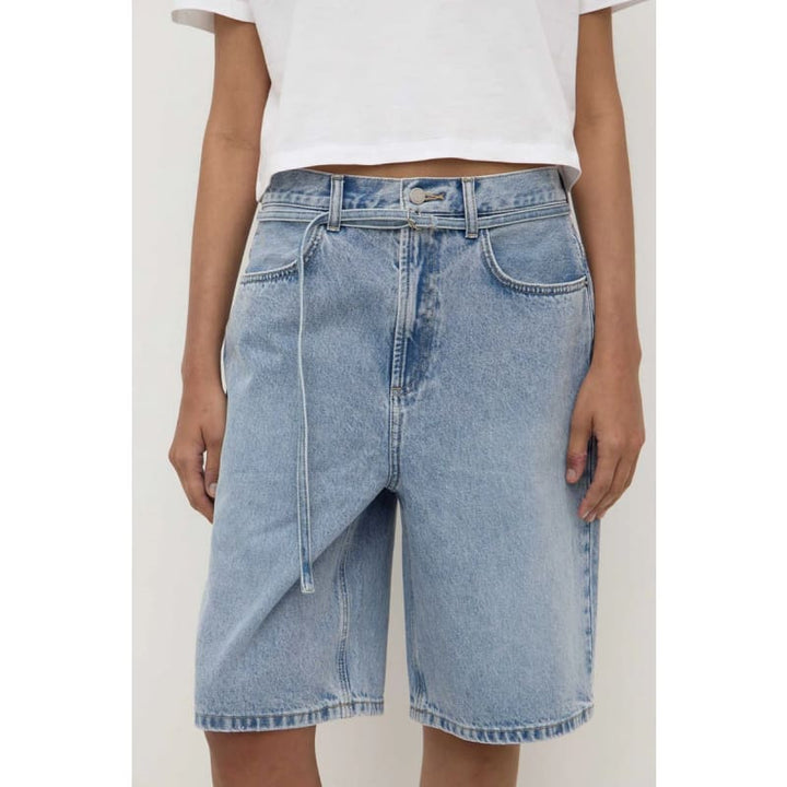 Loose Fit Long Denim Short | Mid Stone Wash - Bottoms