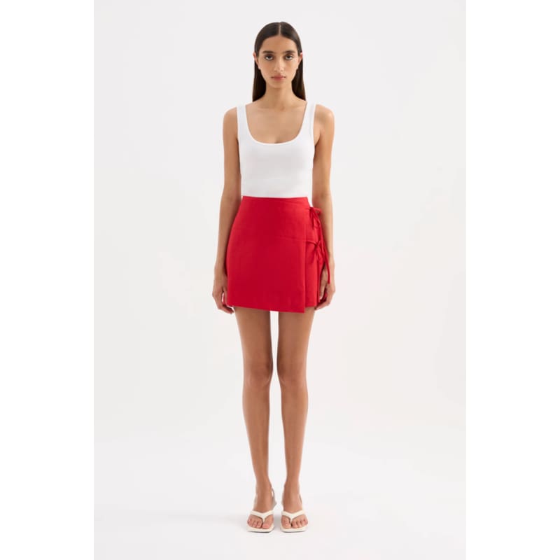 Lotta Linen Mini Skirt | Vermillion - Bottoms