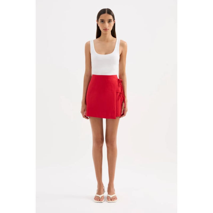 Lotta Linen Mini Skirt | Vermillion - Bottoms
