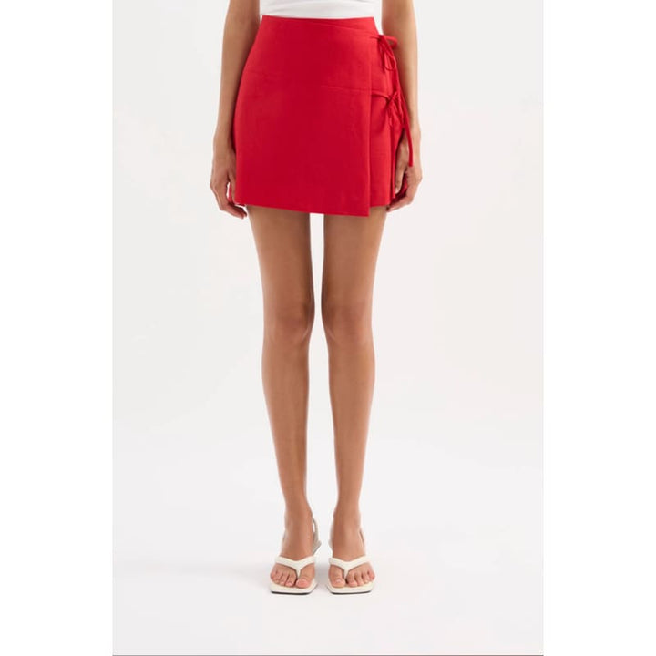 Lotta Linen Mini Skirt | Vermillion - Bottoms