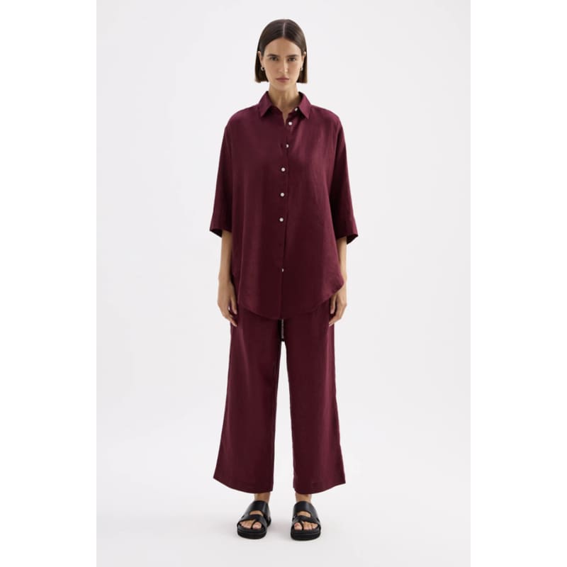 Lounge Linen Longline Shirt | Merlot - Tops