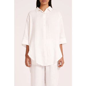 Lounge Linen Loungeline Shirt | White - Tops