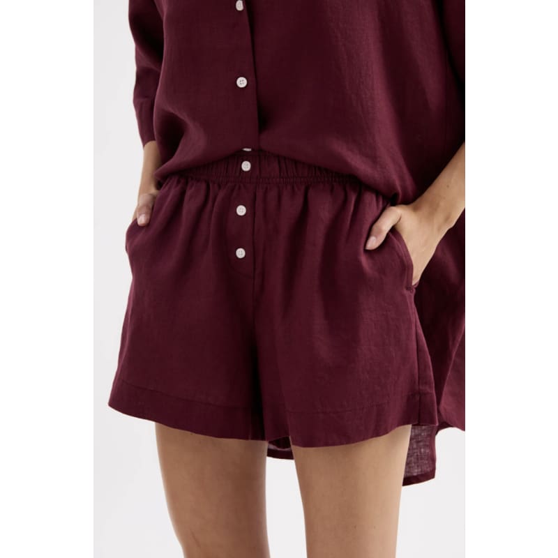 Lounge Linen Short | Merlot - Bottoms