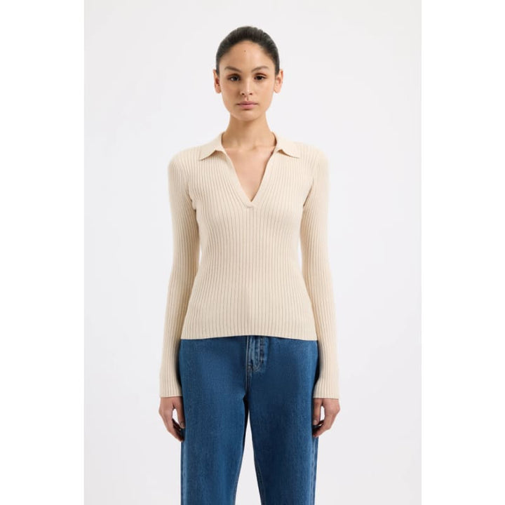 Lourdes Rugby Knit | Cream Marle - Tops