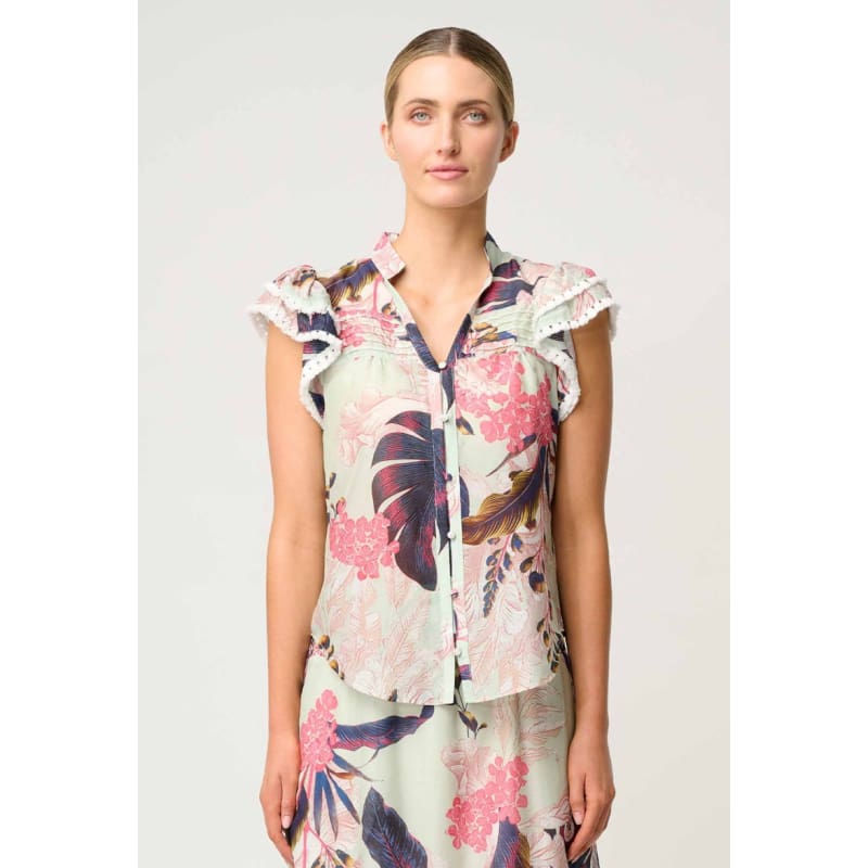 Luma Cotton Silk Flutter Sleeve Top | Oasis Flora - Tops