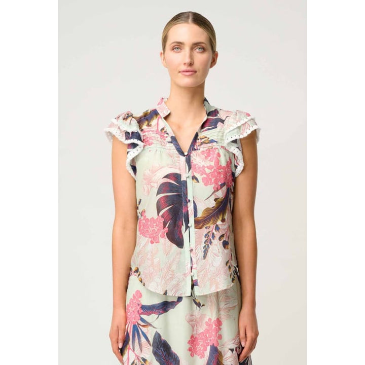 Luma Cotton Silk Flutter Sleeve Top | Oasis Flora - Tops
