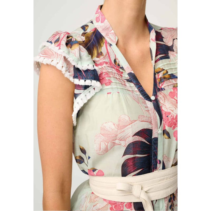 Luma Cotton Silk Flutter Sleeve Top | Oasis Flora - Tops