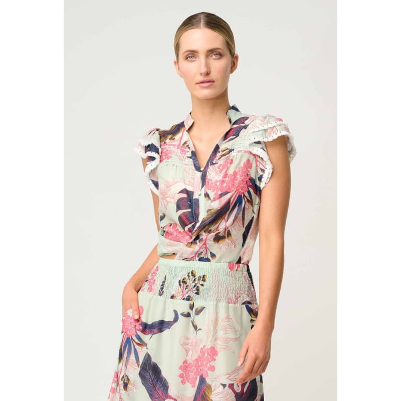 Luma Cotton Silk Flutter Sleeve Top | Oasis Flora - Tops