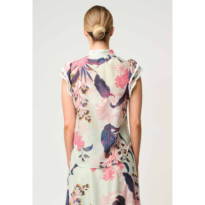Luma Cotton Silk Flutter Sleeve Top | Oasis Flora - Tops