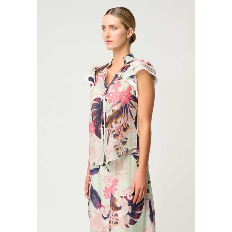 Luma Cotton Silk Flutter Sleeve Top | Oasis Flora - Tops