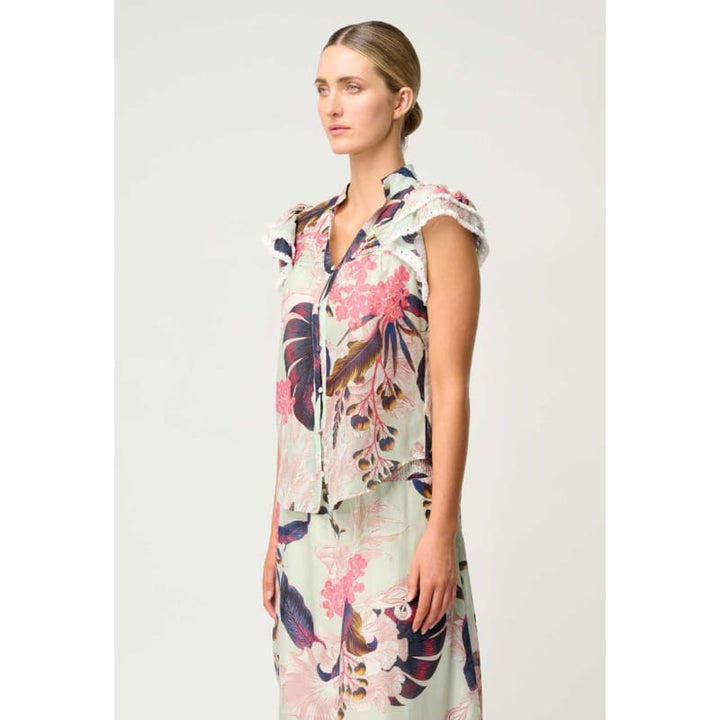 Luma Cotton Silk Flutter Sleeve Top | Oasis Flora - Tops