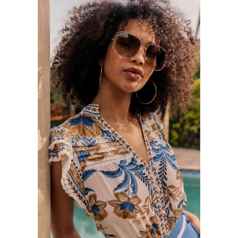 Luma Silk Cotton Flutter Sleeve Top | Golden Medina - Tops