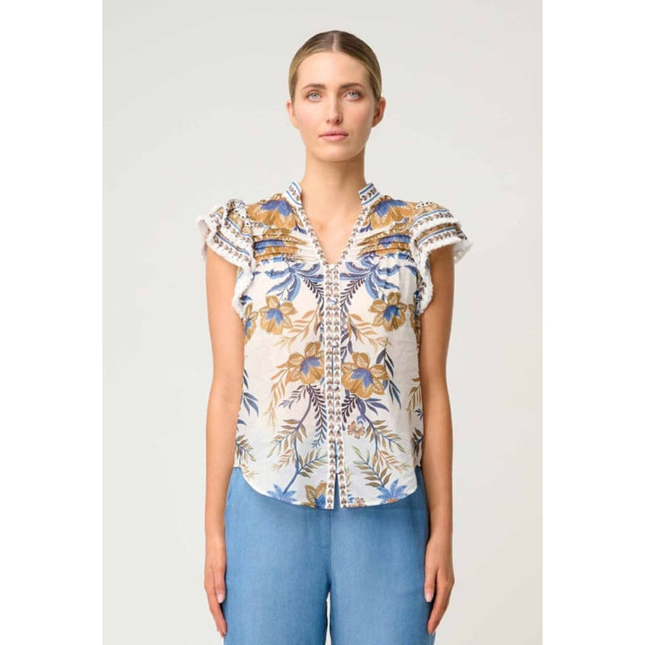 Luma Silk Cotton Flutter Sleeve Top | Golden Medina - Tops