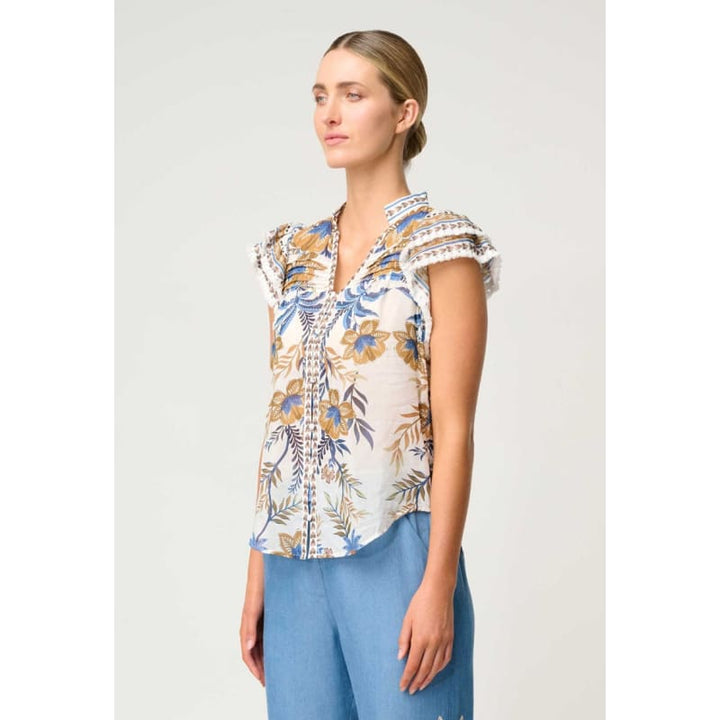 Luma Silk Cotton Flutter Sleeve Top | Golden Medina - Tops