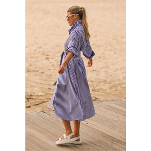 Luna Longline Shirt Dress | Blue Stripe - Dress