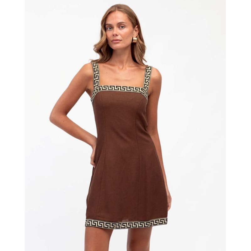 Luna Motif Border Mini Dress | Chocolate - Dress