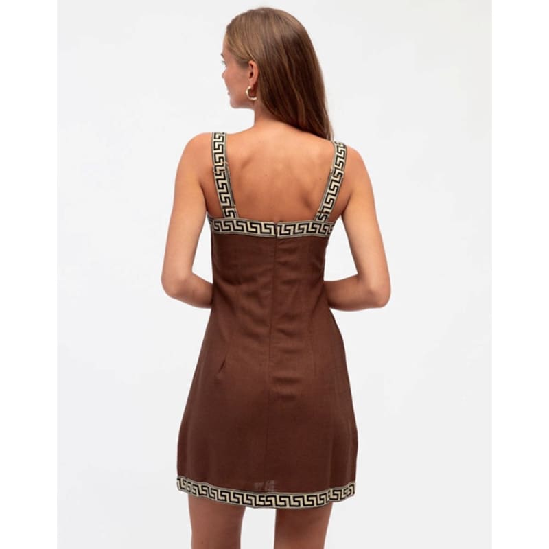 Luna Motif Border Mini Dress | Chocolate - Dress