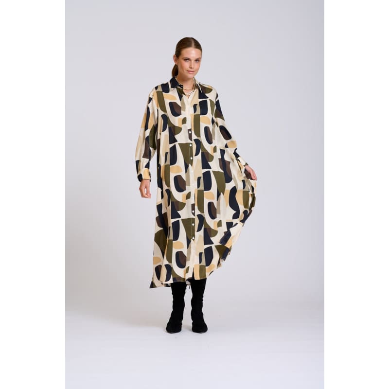 Luxe Luna Longline Dress | Abstract Khaki - Dress