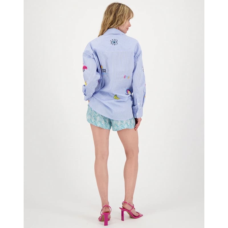 Madison Oversized Emboidered Shirt | Stripe - Tops