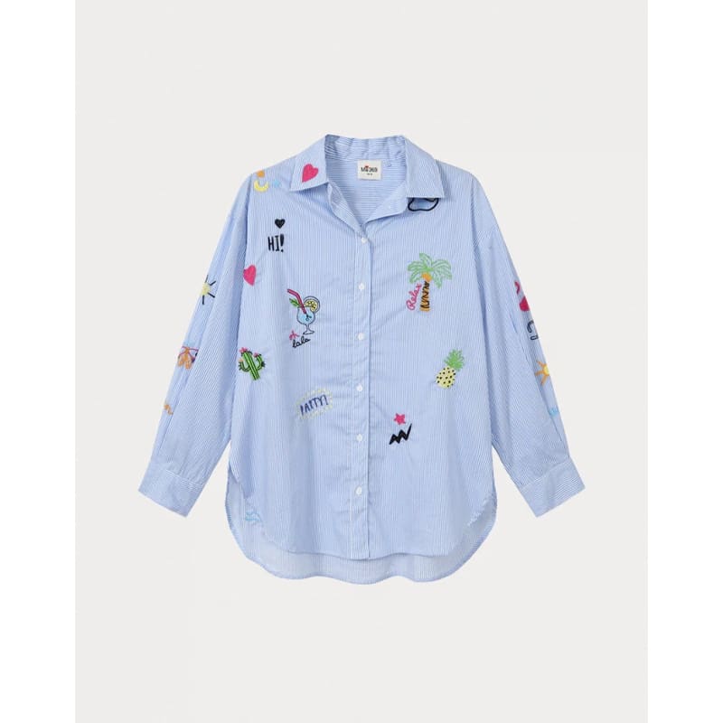 Madison Oversized Emboidered Shirt | Stripe - Tops