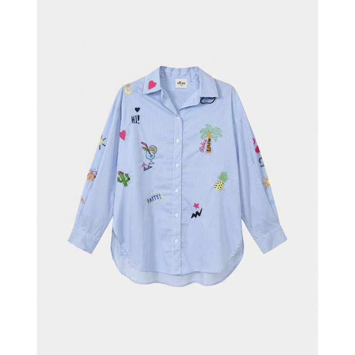 Madison Oversized Emboidered Shirt | Stripe - Tops