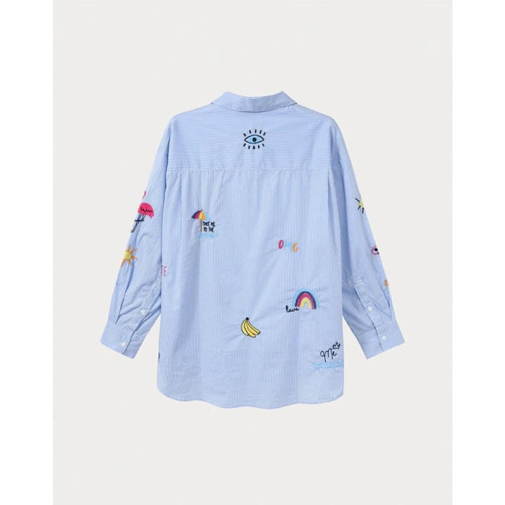 Madison Oversized Emboidered Shirt | Stripe - Tops