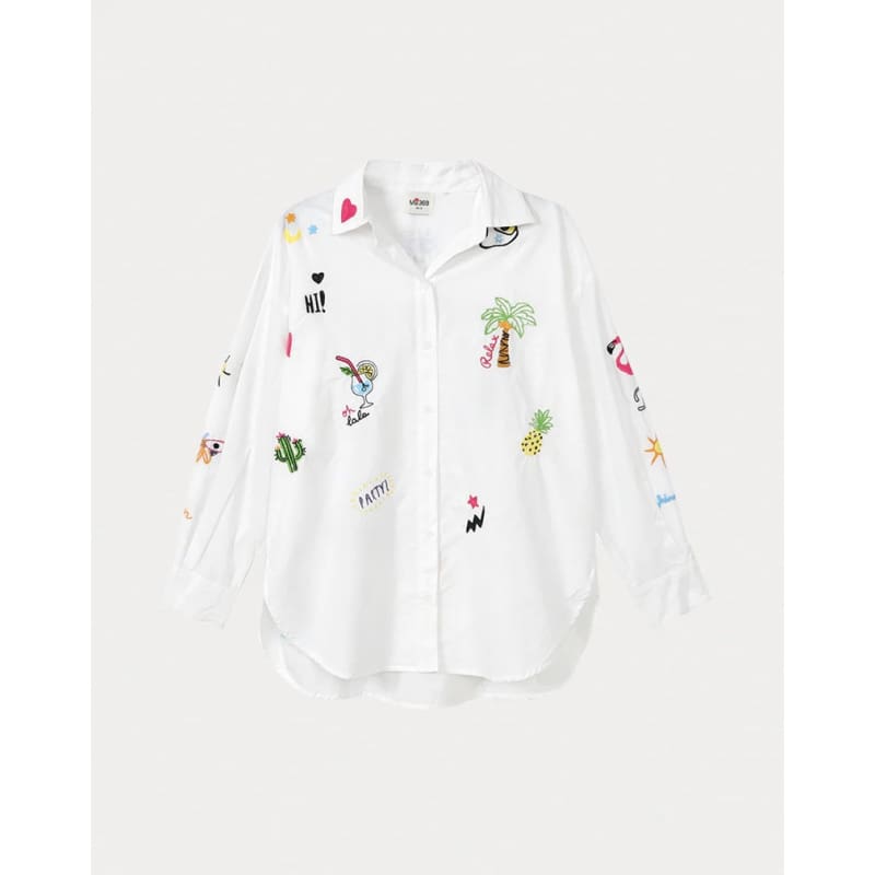 Madison Oversized Emboidered Shirt | White - Tops