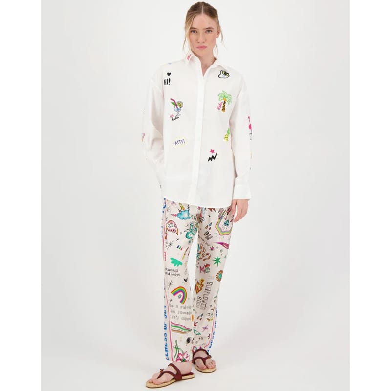 Madison Oversized Emboidered Shirt | White - Tops