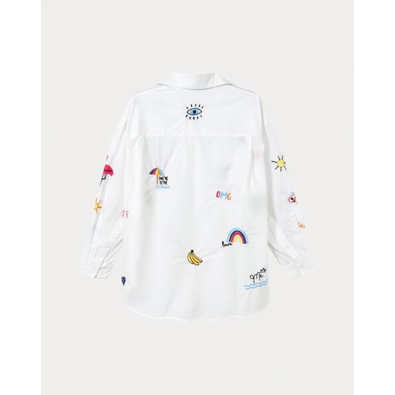 Madison Oversized Emboidered Shirt | White - Tops