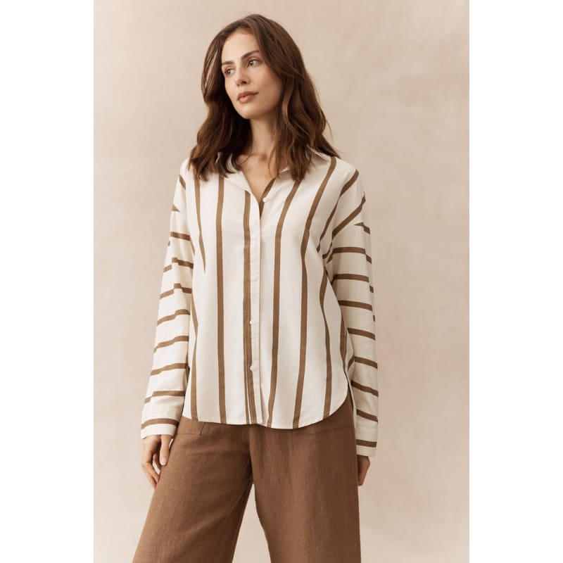 Maggie Stripe Shirt | Mocha Stripe - Tops